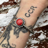 Stamped Rosarita Stacker Cuff- Sterling Silver and Red Rosarita Bracelet- Size S/M