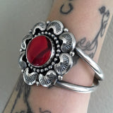 Hand-Stamped Rosarita Cuff- Sterling Silver and Red Rosarita Overlay Cuff