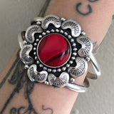 Hand-Stamped Rosarita Cuff- Sterling Silver and Red Rosarita Overlay Cuff