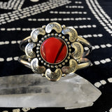 Hand-Stamped Rosarita Cuff- Sterling Silver and Red Rosarita Overlay Cuff