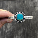 Stamped Turquoise Cuff Bracelet- Sterling Silver and Turquoise Mountain Turquoise Wide Stacker Cuff- Size S/M