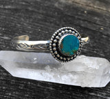 Stamped Turquoise Cuff Bracelet- Sterling Silver and Turquoise Mountain Turquoise Wide Stacker Cuff- Size S/M