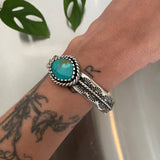 Chunky Wide Band Turquoise Cuff- Size M/L- Stamped Sterling and Royston Turquoise