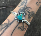 Stamped Turquoise Cuff Bracelet- Sterling Silver and Royston Turquoise Wide Stacker Cuff- Size M/L