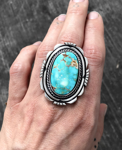 Large Royston Turquoise Ring- Sterling Silver and Natural Turquoise- Finished to Size