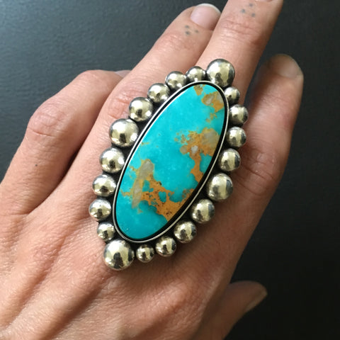 Huge Royston Bubble Ring or Pendant- Sterling Silver and Royston Turquoise- Finished to Size