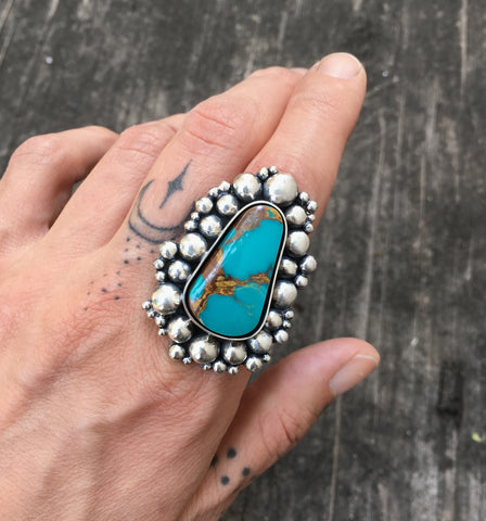 Super Bubble Ring- Turquoise and Sterling Statement Ring- Royston Turquoise and Sterling Bubble Ring- Finished to Size