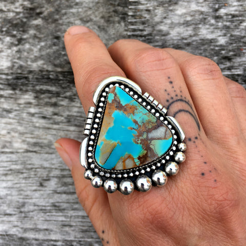 Large Royston Turquoise Statement Ring- Sterling Silver and Turquoise- Finished to Size or as a Pendant