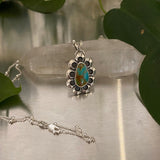 Dainty Turquoise Floral Necklace- Sterling Silver and Royston Turquoise- 18" Chain