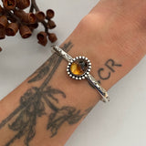 Stamped Amber Stacker Cuff- Sterling Silver and Mayan Amber Bracelet- Size S/M