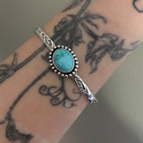 Stamped Turquoise Stacker Cuff- Sierra Nevada Turquoise and Sterling Silver Bracelet- Size M/L