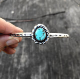 Stamped Turquoise Cuff Bracelet- Sterling Silver and Sierra Nevada Turquoise Stacker Cuff- Size M/L