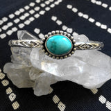 Stamped Turquoise Stacker Cuff- Sierra Nevada Turquoise and Sterling Silver Bracelet- Size M/L