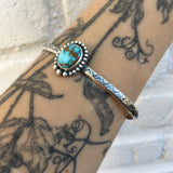 Stamped Turquoise Stacker Cuff- Sierra Nevada Turquoise and Sterling Silver Bracelet- Size L/XL