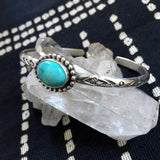 Stamped Turquoise Stacker Cuff- Sierra Nevada Turquoise and Sterling Silver Bracelet- Size M/L