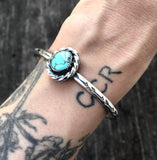 Stamped Turquoise Cuff Bracelet- Sterling Silver and Sierra Nevada Turquoise Stacker Cuff- Size M/L