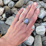 Heavyweight Moonstone Signet Ring- Size 10- Sterling Silver and Rainbow Moonstone
