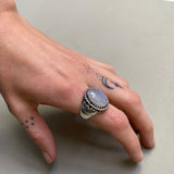 Heavyweight Moonstone Signet Ring- Size 10- Sterling Silver and Rainbow Moonstone