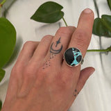 Simple Turquoise Ring- Size 7- Hand Stamped Sterling Silver and Sierra Nevada Ribbon Turquoise