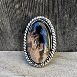 Large Petrified Palm Root Ring- Sterling Silver and Palm Root- Finished to Size