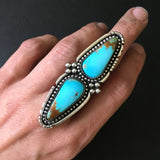 Huge Two-Stone Turquoise Ring- Sterling Silver and Kingman Turquoise- Finished to Size