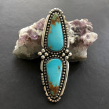 Huge Two-Stone Turquoise Ring- Sterling Silver and Kingman Turquoise- Finished to Size