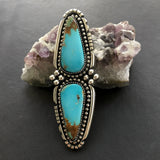 Huge Two-Stone Turquoise Ring- Sterling Silver and Kingman Turquoise- Finished to Size