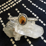 Stamped Amber Stacker Cuff- Mayan Amber and Sterling Silver Bracelet- Size S/M