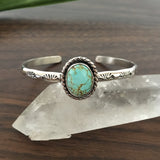 Stamped Turquoise Stacker Cuff- Sierra Nevada Turquoise and Sterling Silver Bracelet- Size S/M