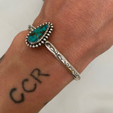 Stamped Turquoise Cuff Bracelet- Sterling Silver and Sierra Nevada Turquoise Stacker Cuff- Size S/M
