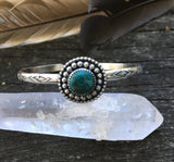Stamped Turquoise Stacker Cuff- Sonoran Turquoise and Sterling Silver Bracelet- Size M/L