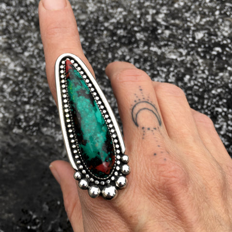Large Sonora Sunrise Talon Ring or Pendant- Sterling Silver with Chrysocolla and Cuprite- Finished to Size