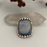 Large Square Moonstone Statement Ring or Pendant- Sterling Silver and Rainbow Moonstone- Finished to Size