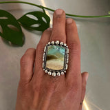 Chunky Square Endless Summer Ring or Pendant- Sterling Silver and Blue Opal Petrified Wood- Finished to Size