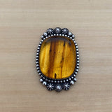 Large Square Amber Celestial Ring- Sterling Silver and Mayan Amber - Finished to Size