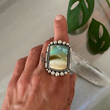 Chunky Square Endless Summer Ring or Pendant- Sterling Silver and Blue Opal Petrified Wood- Finished to Size