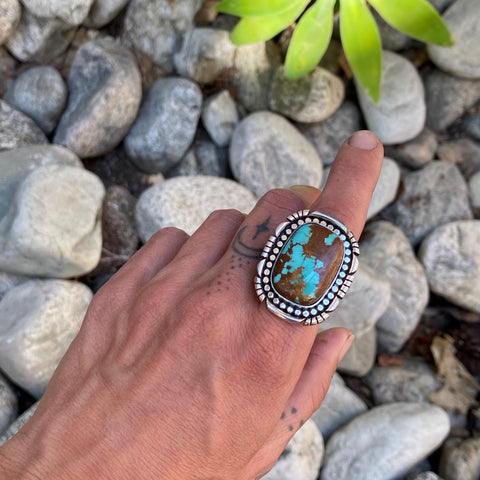 Square Turquoise Statement Ring or Pendant- Sterling Silver and Royston Turquoise- Finished to Size