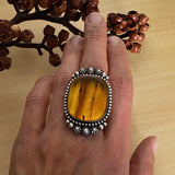 Large Square Amber Celestial Ring- Sterling Silver and Mayan Amber - Finished to Size