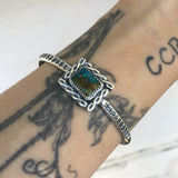 Stamped Turquoise Stacker Cuff- Pilot Mountain Turquoise and Sterling Silver Bracelet- Size S/M