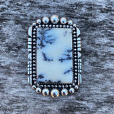 Large Square Dendritic Opal Ring- Sterling Silver and Dendritic Opal- Finished to Size or as a Pendant