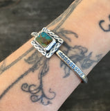 Stamped Turquoise Stacker Cuff- Pilot Mountain Turquoise and Sterling Silver Bracelet- Size S/M