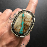 Large Royston Ribbon Turquoise Ring- Sterling Silver and Royston Turquoise Statement Ring- Finished to Size or as Pendant