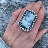 Large Square Dendritic Opal Ring- Sterling Silver and Dendritic Opal- Finished to Size or as a Pendant
