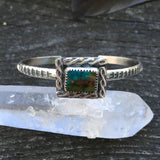 Stamped Turquoise Stacker Cuff- Pilot Mountain Turquoise and Sterling Silver Bracelet- Size S/M