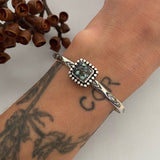 Stamped Variscite Stacker Cuff- Sterling Silver and Posiedon Variscite Bracelet- Size S/M