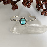 Stamped Turquoise Stacker Cuff- Sterling Silver and Royston Turquoise Bracelet- Size M/L