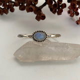 Stamped Stacker Cuff- Sterling Silver and Rainbow Moonstone Bracelet- Size S/M