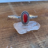 Stamped Rosarita Stacker Cuff- Sterling Silver and Red Rosarita Bracelet- Size M