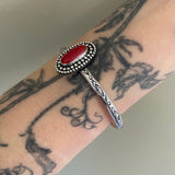 Stamped Rosarita Stacker Cuff- Sterling Silver and Red Rosarita Bracelet- Size M