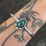 Stamped Turquoise Stacker Cuff- Sierra Nevada Turquoise and Sterling Silver Bracelet- Size M/L